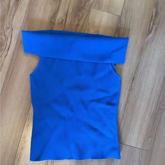 Aritzia Blue Off-Shoulder Ribbed Top - Picture 1 of 1